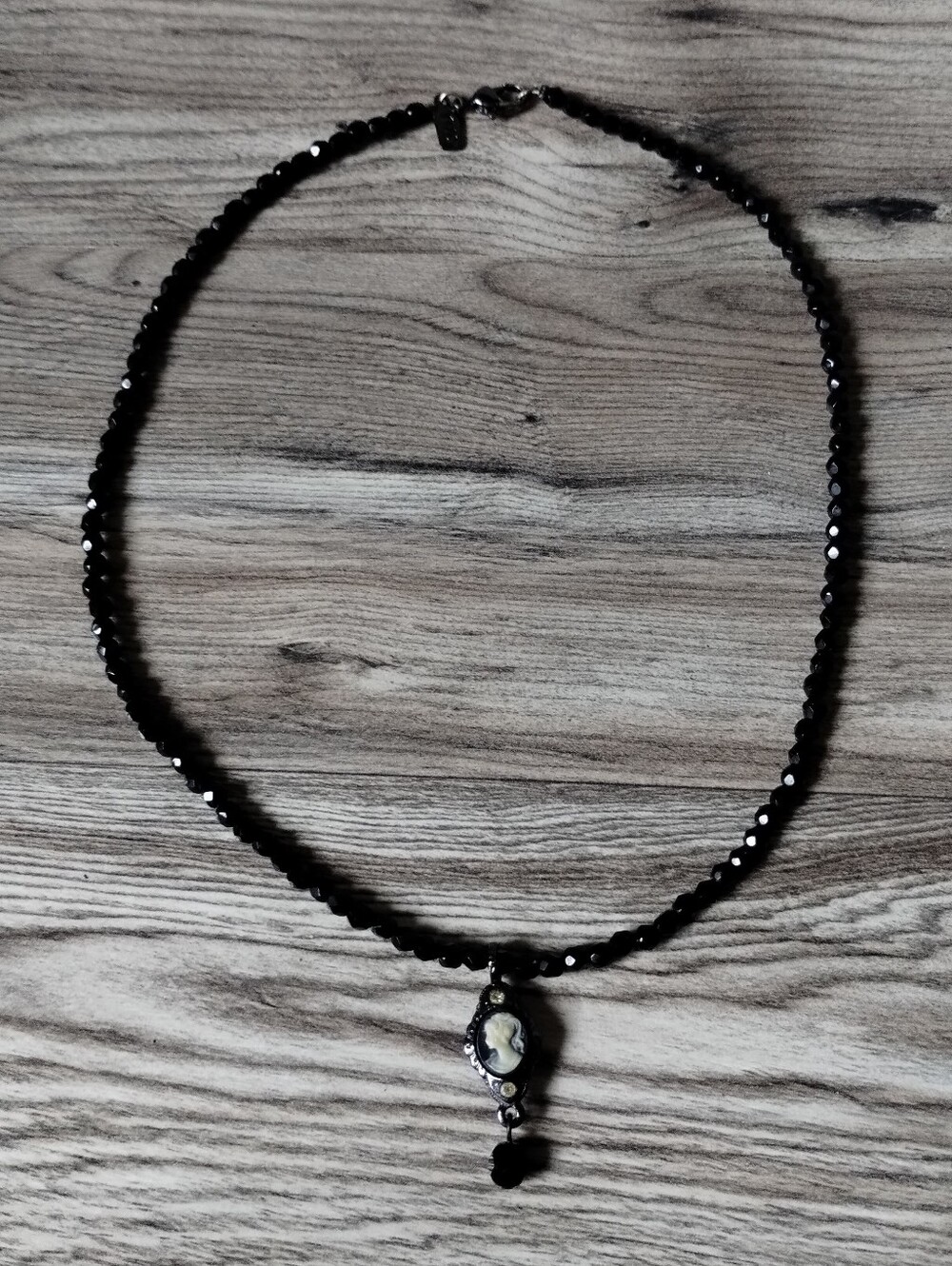 1928 Cameo Black Beaded Necklace